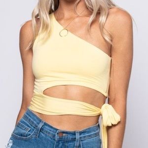 Yellow One Shoulder Tank with Ties